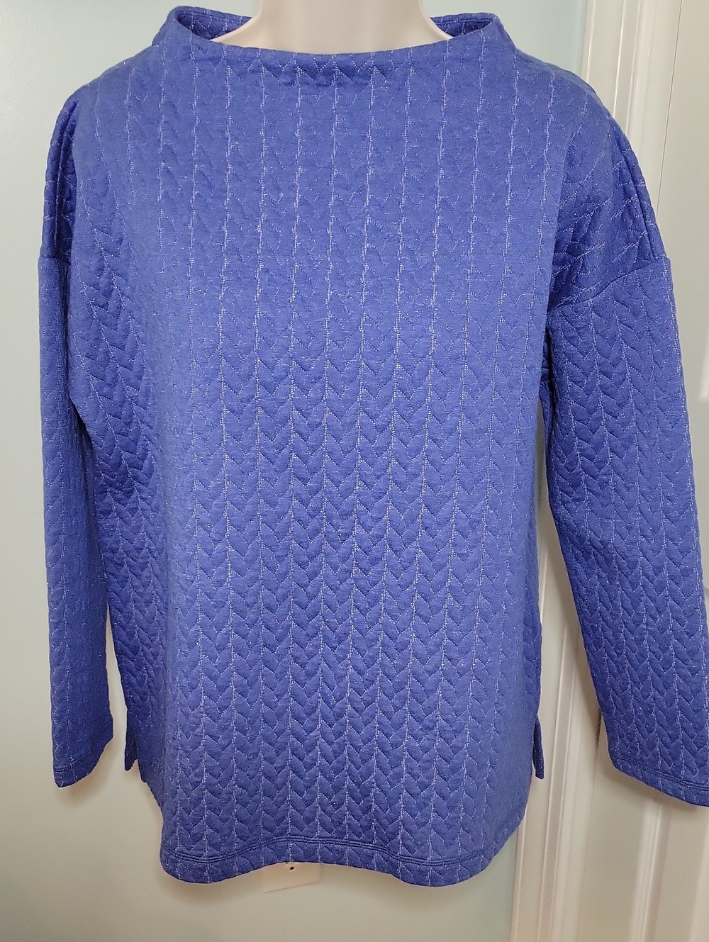 T by Talbots Quilted Pullover Sweater In Blue Azure Size Large Petite